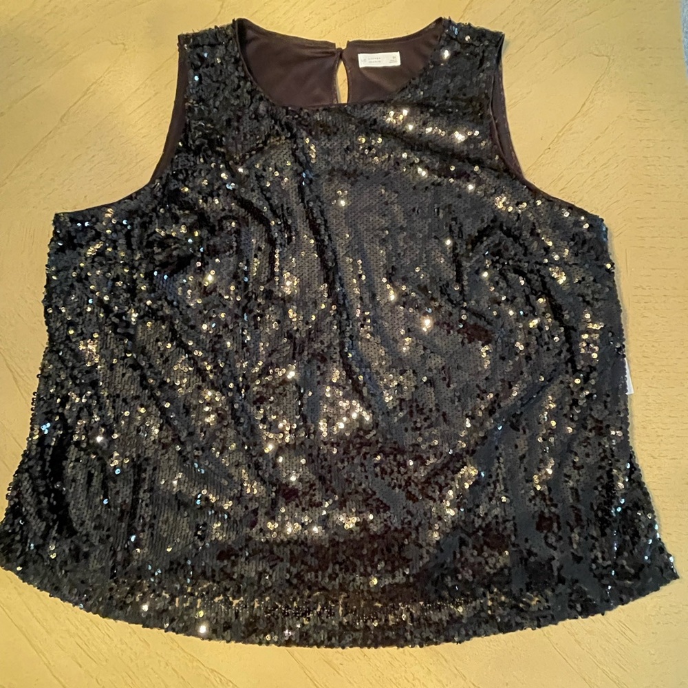 NWT Women's LC Lauren Black Sequin Conrad Scoop Neck Tank Top 3X keyhole back
